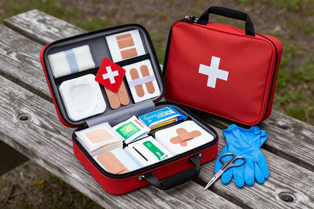 Apteczka pierwszej pomocy dla grupy rowerowej z niezbędnym wyposażeniem