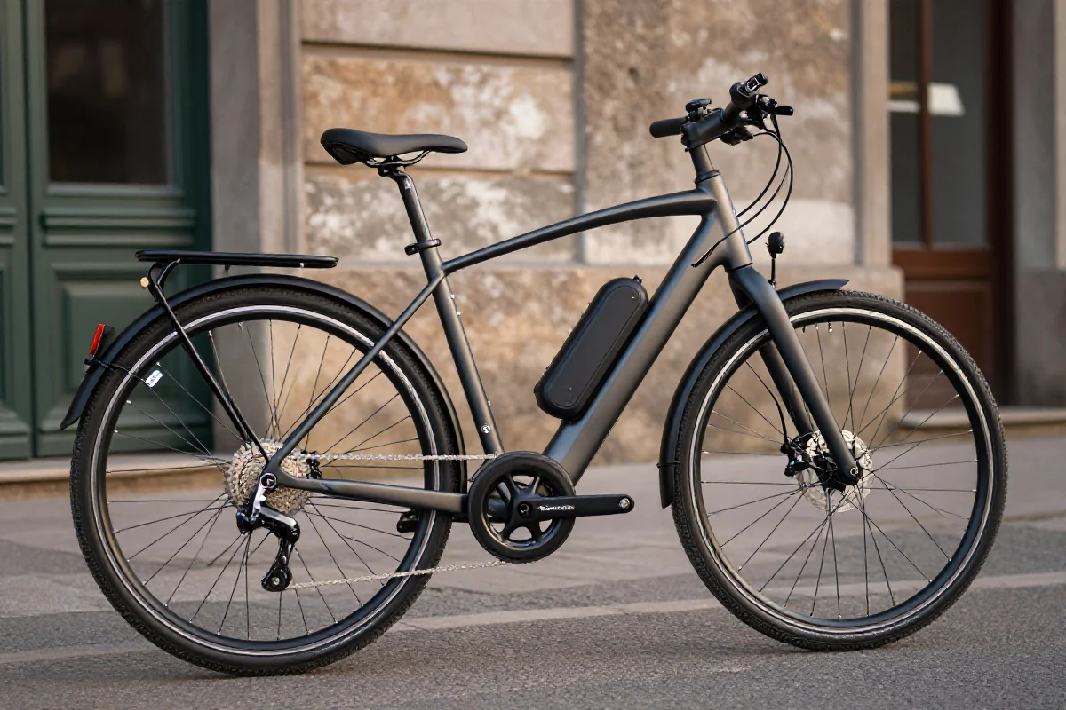 Nowoczesny rower elektryczny na tle rustykalnym w świetle naturalnym