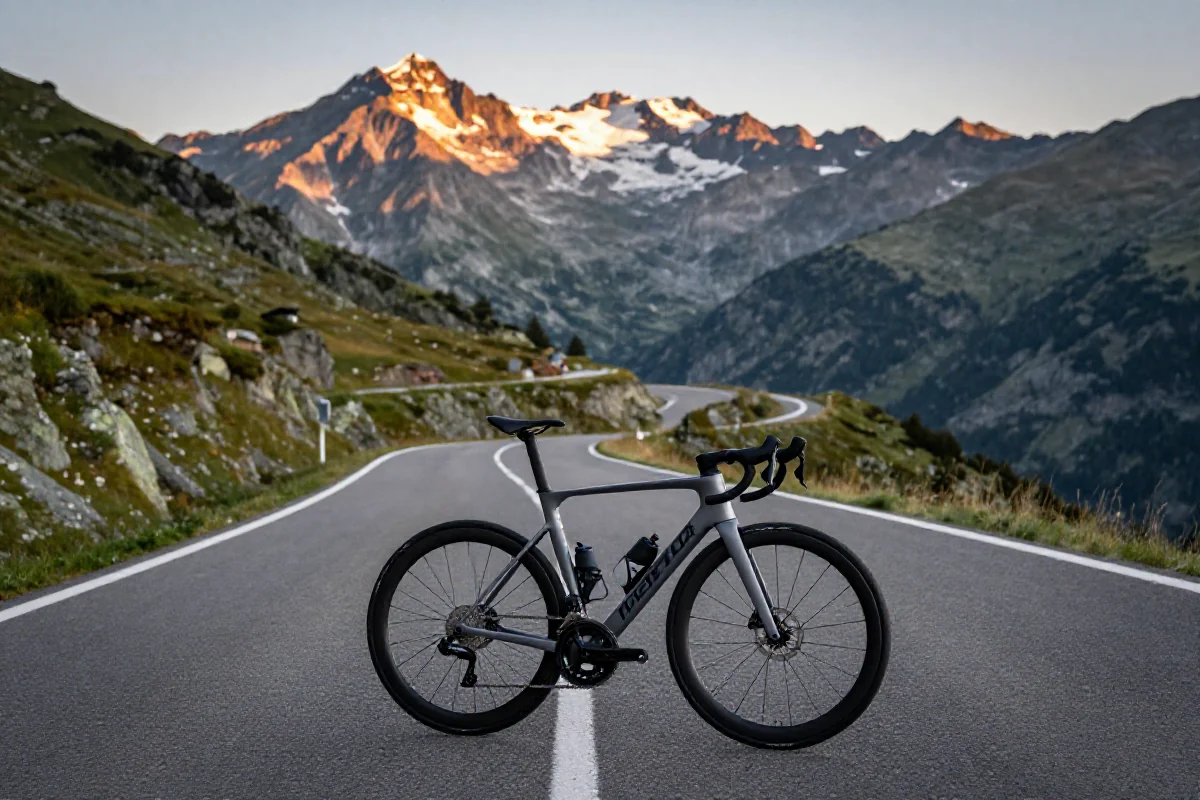 Wysokiej jakości rower szosowy na przełęczy Col du Galibier w Alpach.