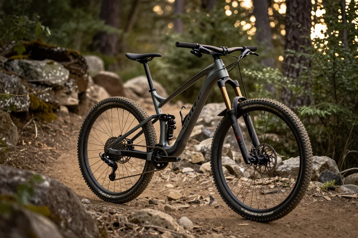 Rower górski na szlaku w lesie, idealny do jazdy MTB.