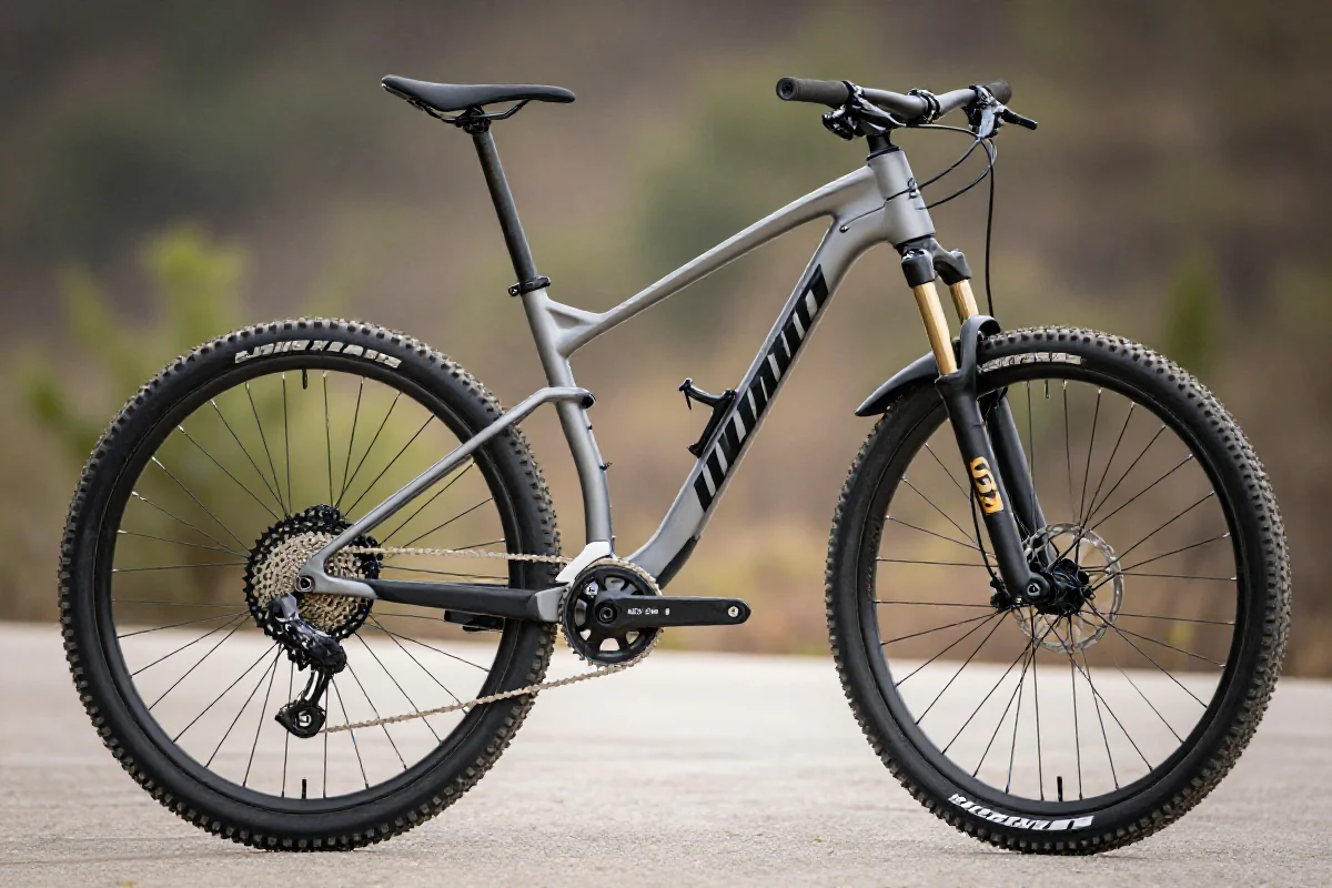 Rower górski na płaskim podłożu, idealny do ćwiczeń równowagi.