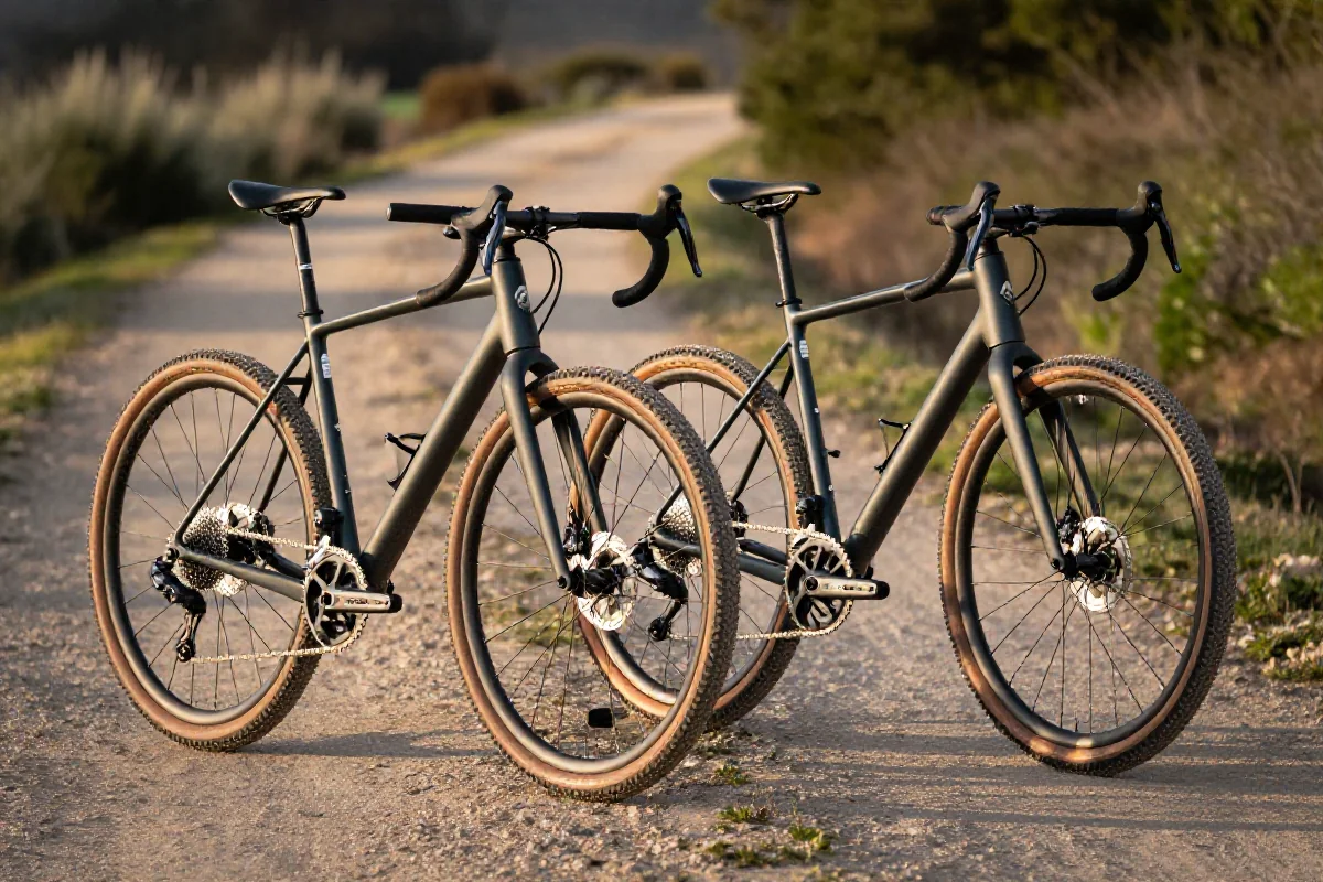 Porównanie roweru CX i gravel na leśnej ścieżce, podkreślające ich cechy techniczne.