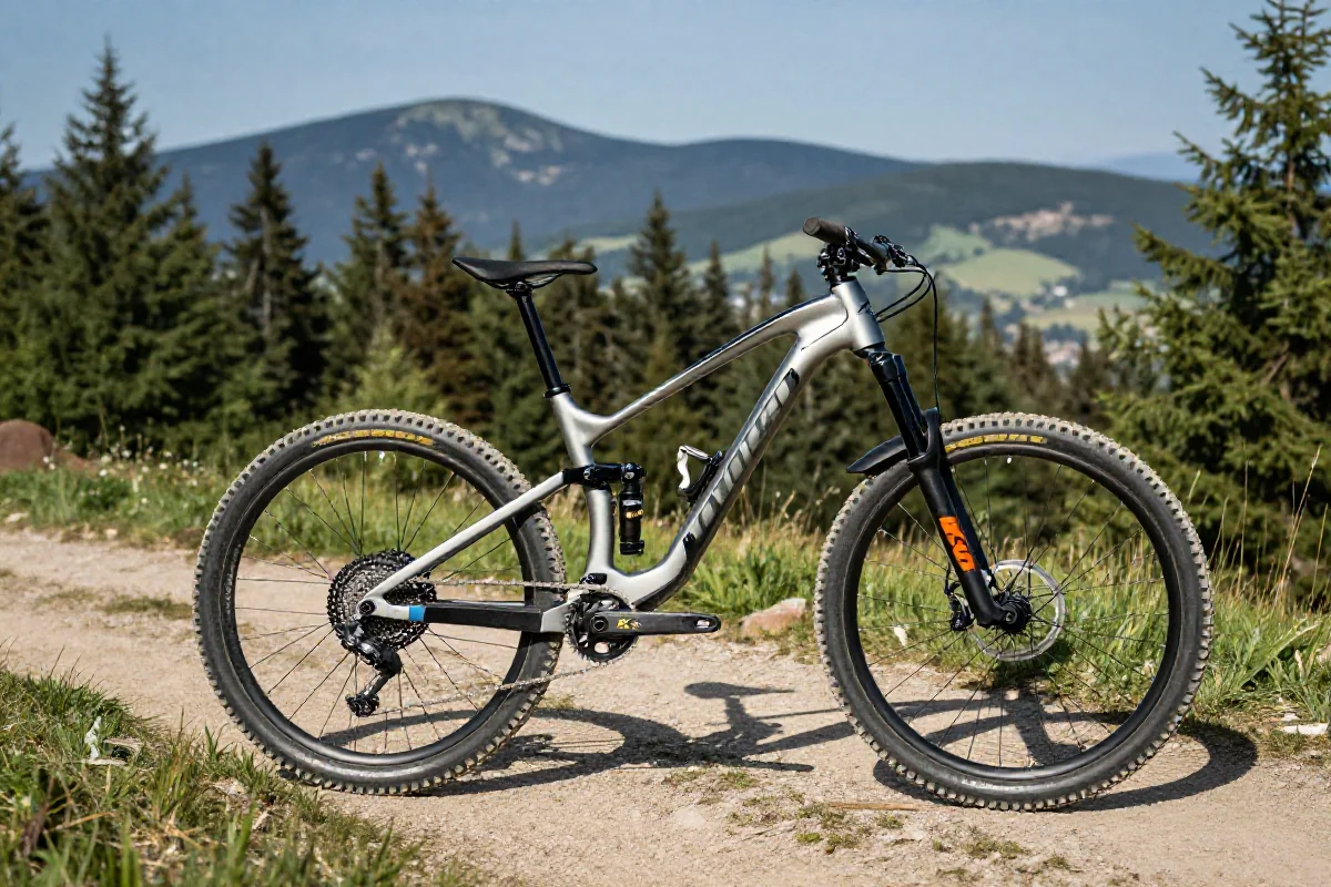 Rower górski na malowniczej trasie w Czechach, idealny do MTB.