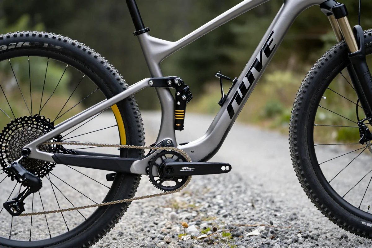 Szczegóły roweru górskiego na tle leśnym, import roweru z Niemiec