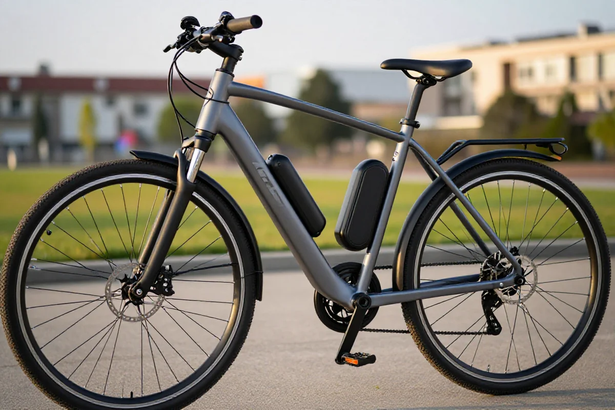 Szczegółowy obraz roweru elektrycznego z silnikiem i nowoczesnymi komponentami.