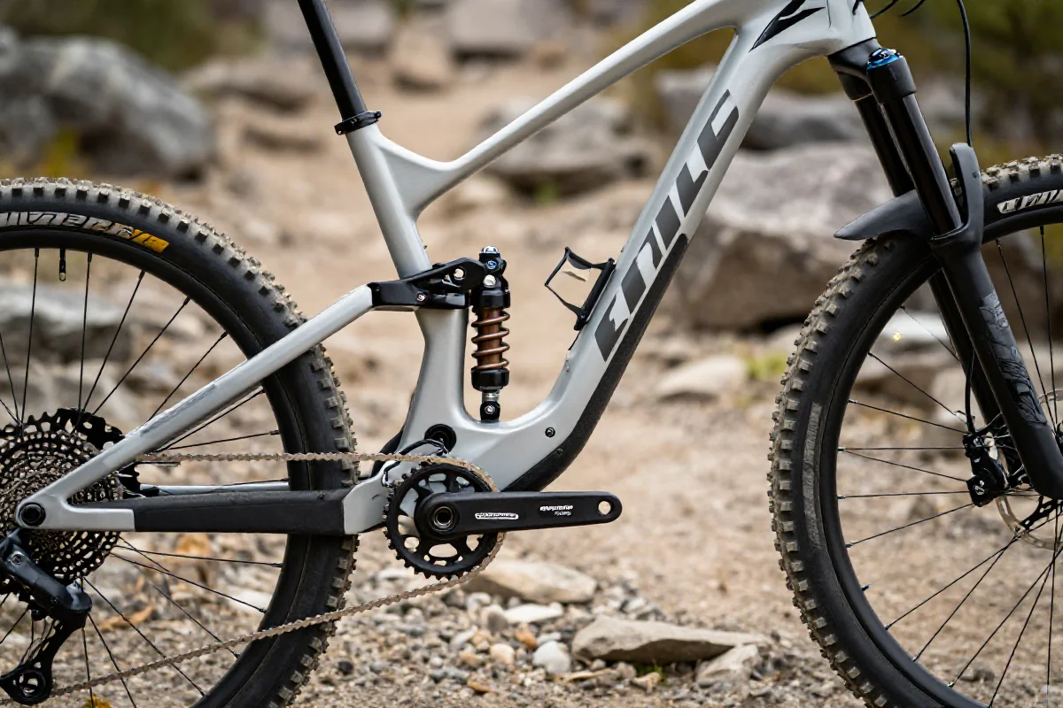 Nowoczesny rower górski z zaawansowanym zawieszeniem na szlaku