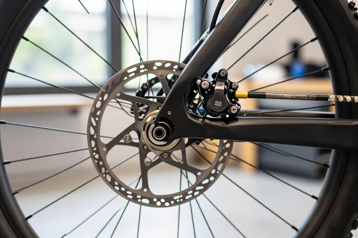 Hydrauliczne hamulce tarczowe na rowerze górskim w warsztacie