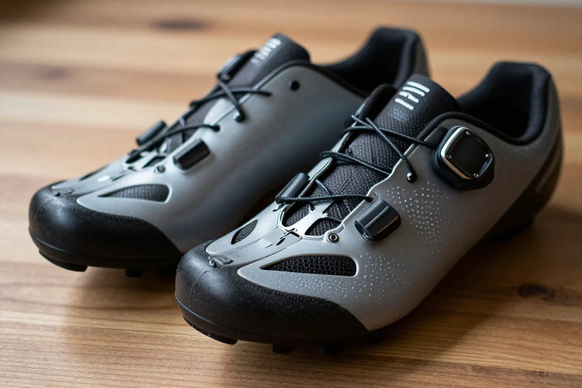 Czyste podeszwy butów flat do rowerów MTB zapewniające grip na pedałach.