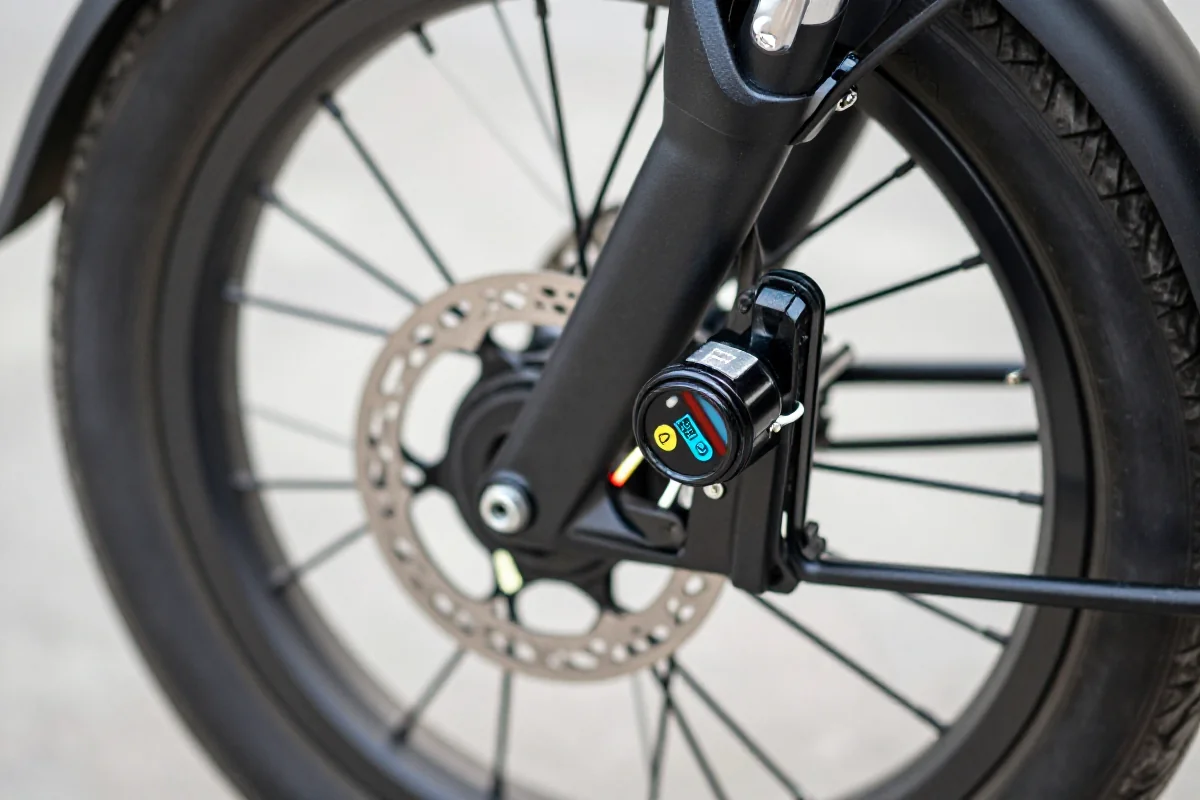 Czujnik prędkości w rowerze elektrycznym z bliska, szczegóły techniczne.