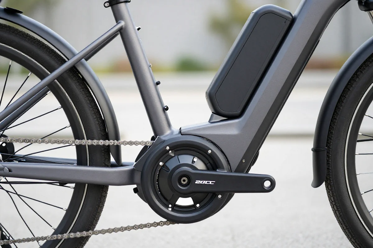 Szczegóły napędu elektrycznego roweru, silnik i bateria w doskonałej jakości.