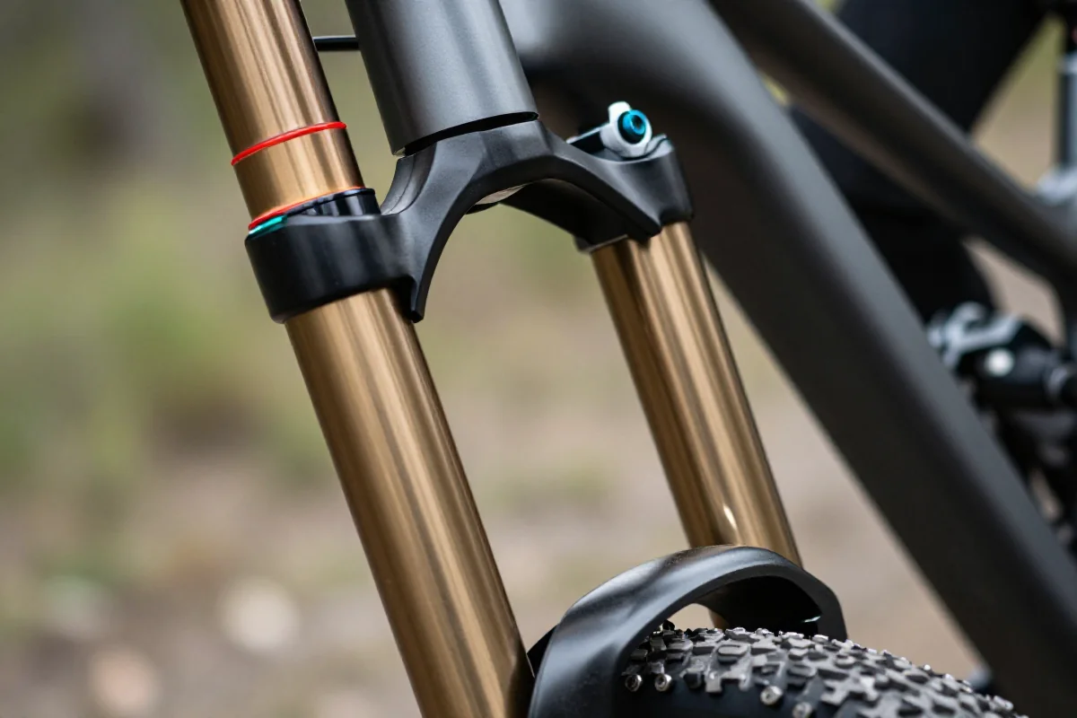 Diagnostyka komponentów roweru górskiego, szczegóły zawieszenia przedniego.