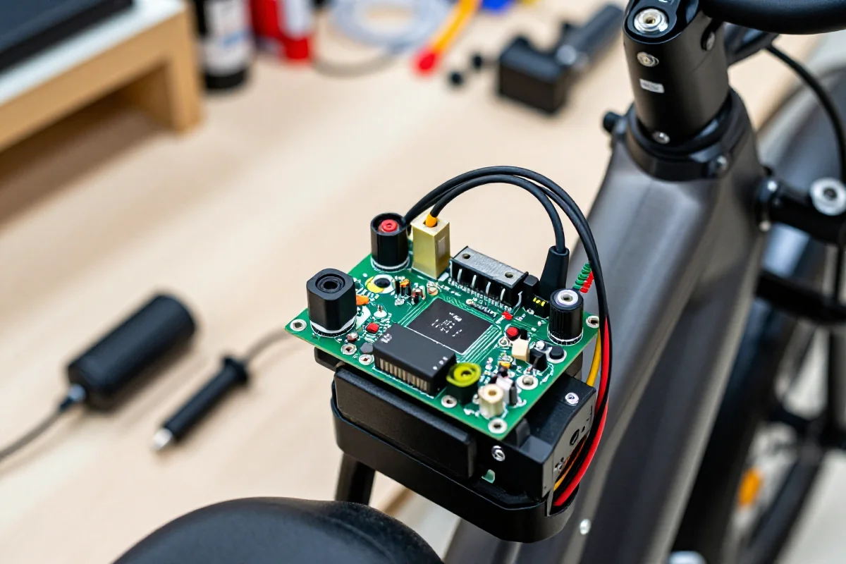 Szczegóły sterownika i czujników w nowoczesnym rowerze elektrycznym.