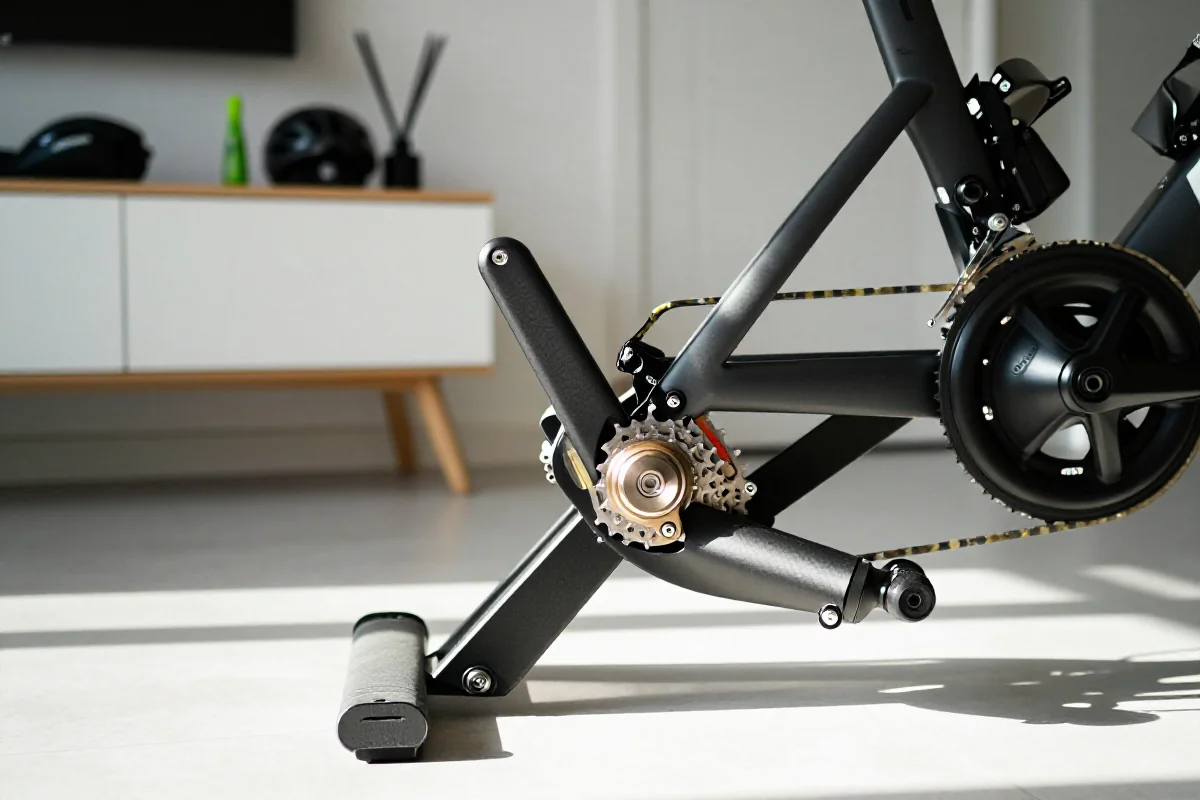 Trenażer Direct Drive do roweru w nowoczesnym wnętrzu treningowym.