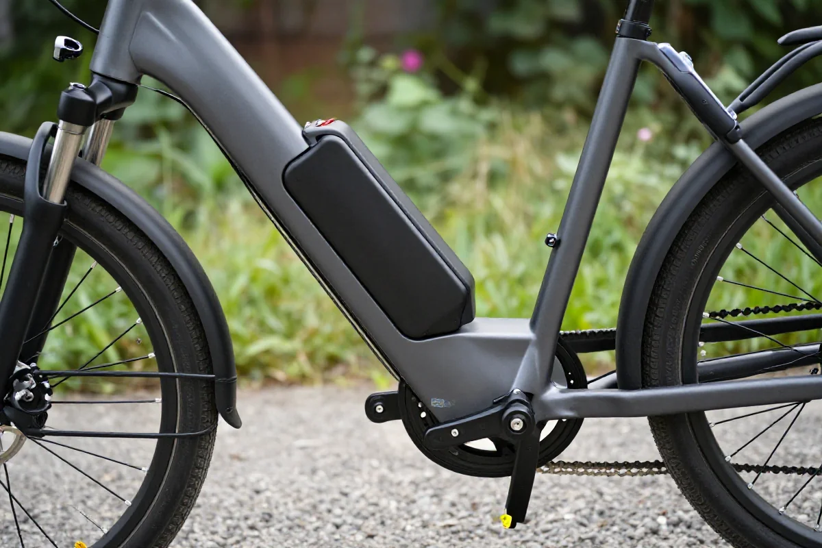 Akumulator roweru elektrycznego w naturalnym otoczeniu, idealny na długie wyprawy.