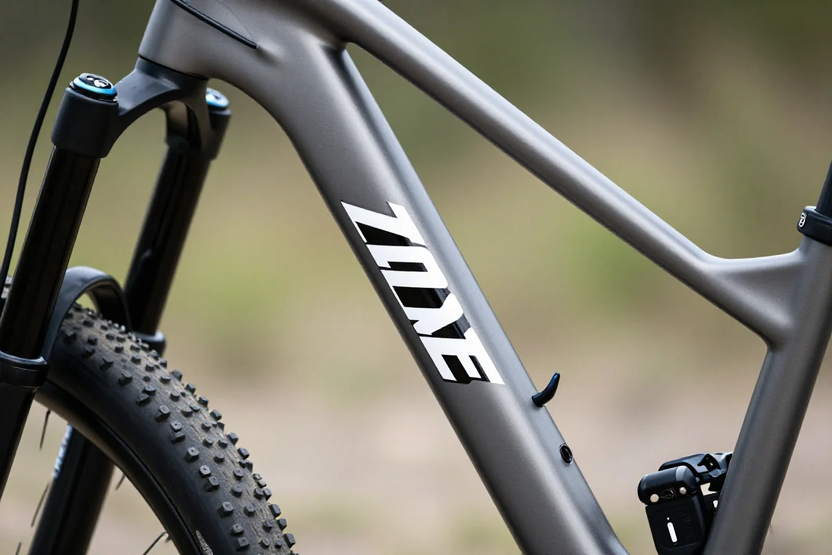 Zbliżenie na numer ramy roweru górskiego w naturalnym świetle.