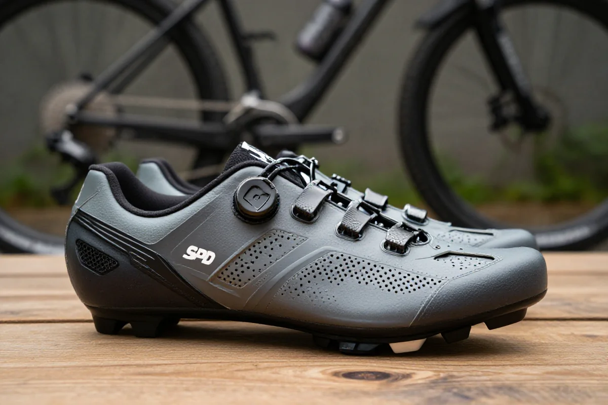 Buty SPD do jazdy na rowerze górskim z widocznymi blokadami i wentylacją.