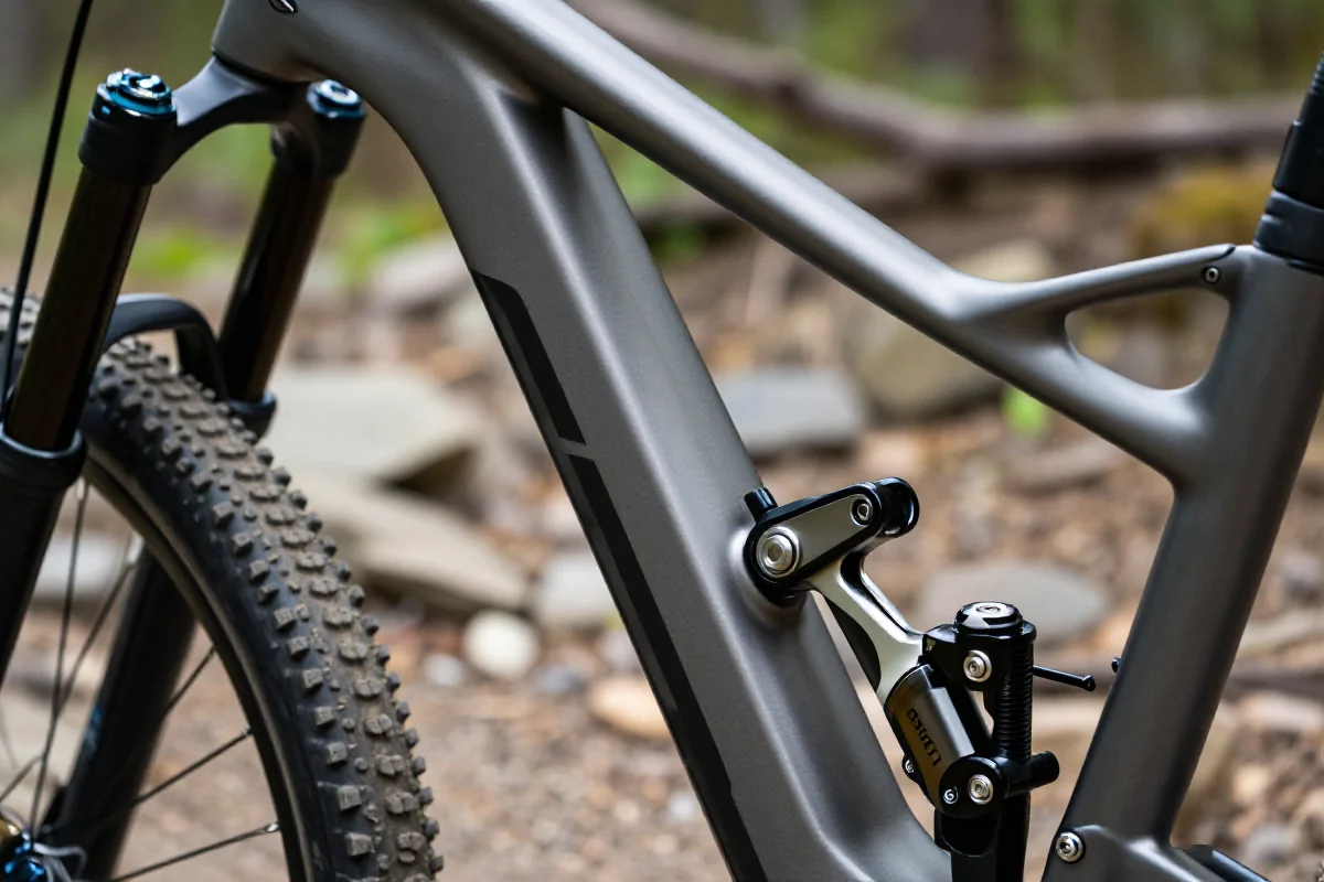 Nowoczesna sztyca teleskopowa w rowerze MTB na kamienistej trasie.