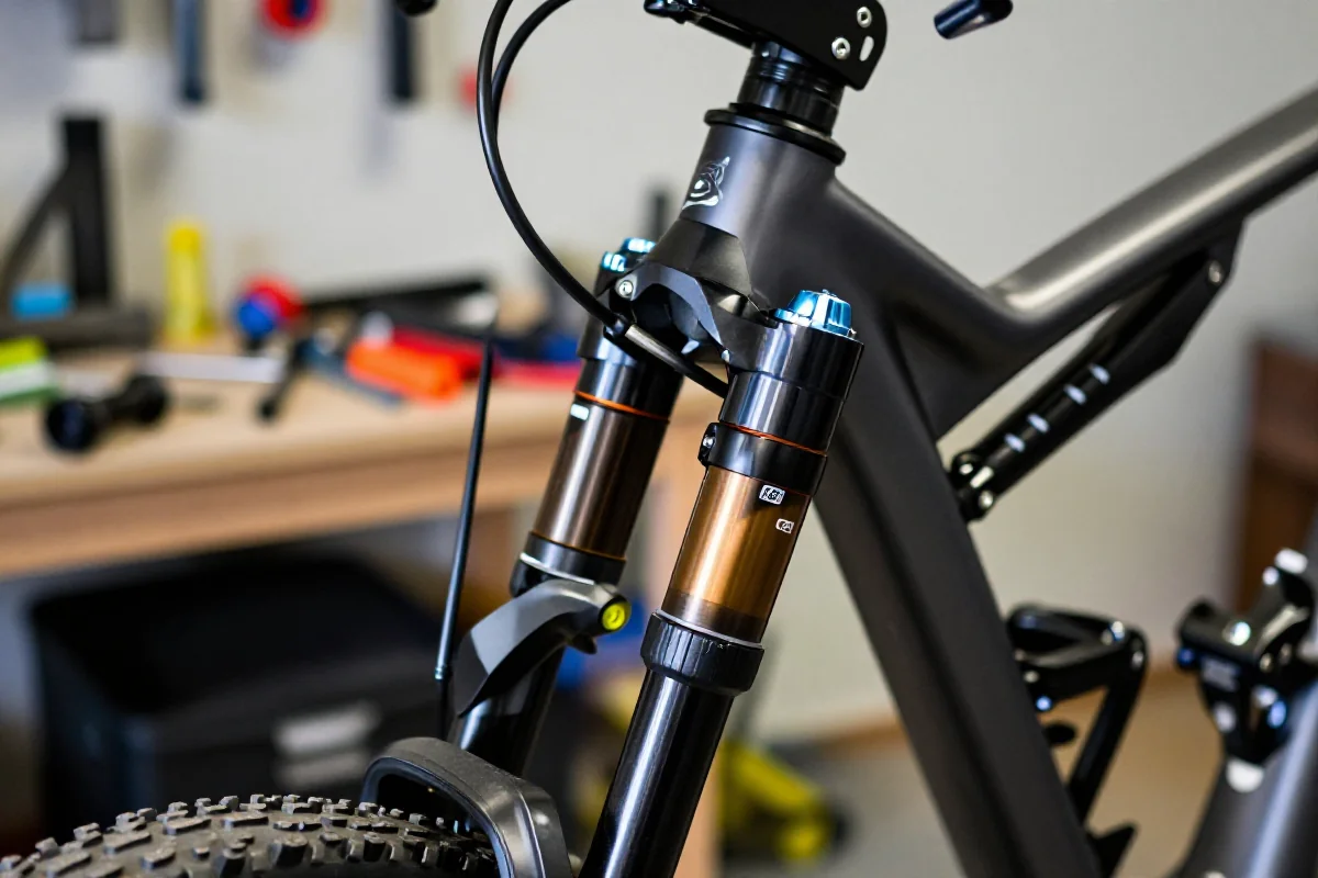 Regulowana sztyca podsiodłowa w warsztacie rowerowym, szczegóły mechanizmu.