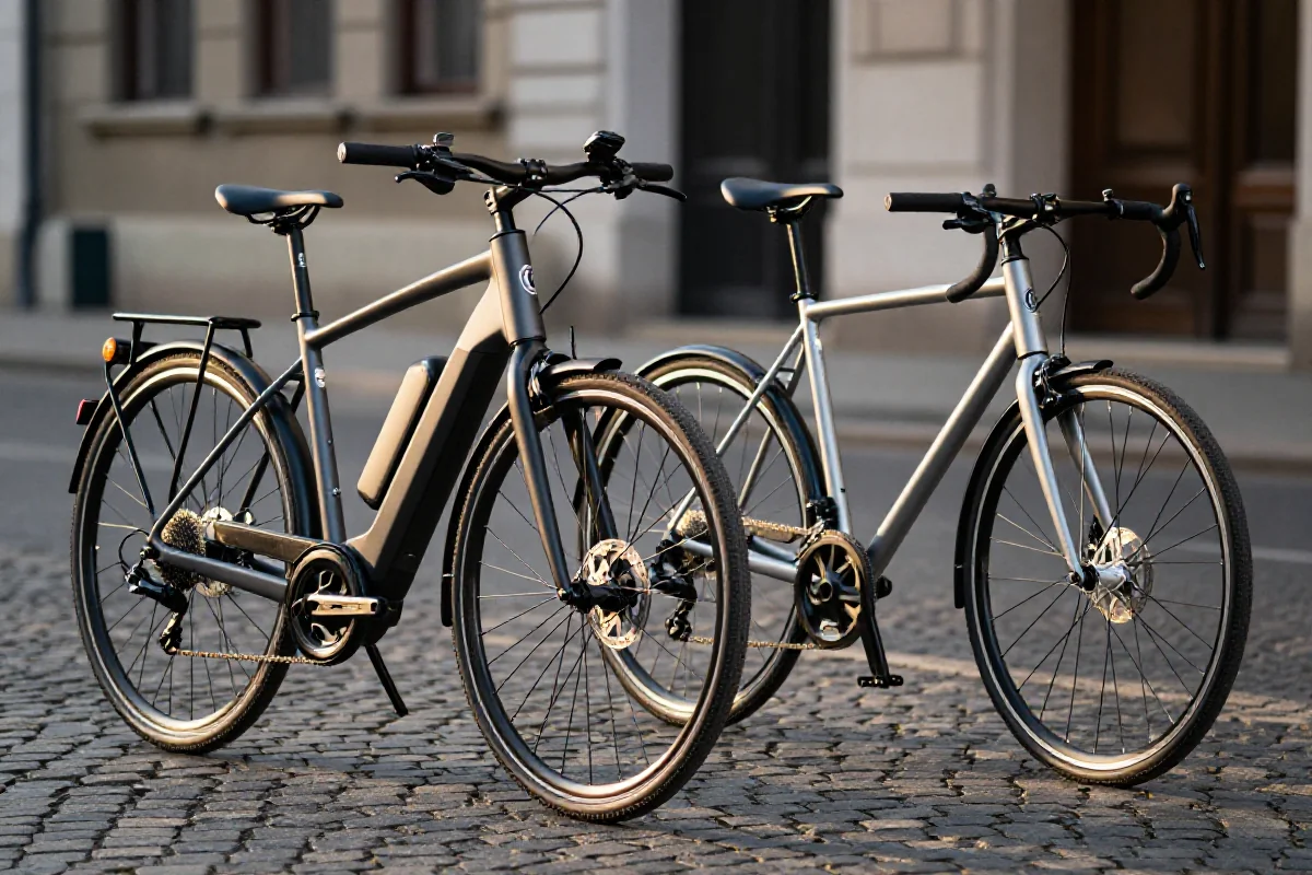 E-bike i tradycyjny rower na ulicy, porównanie dwóch typów rowerów.