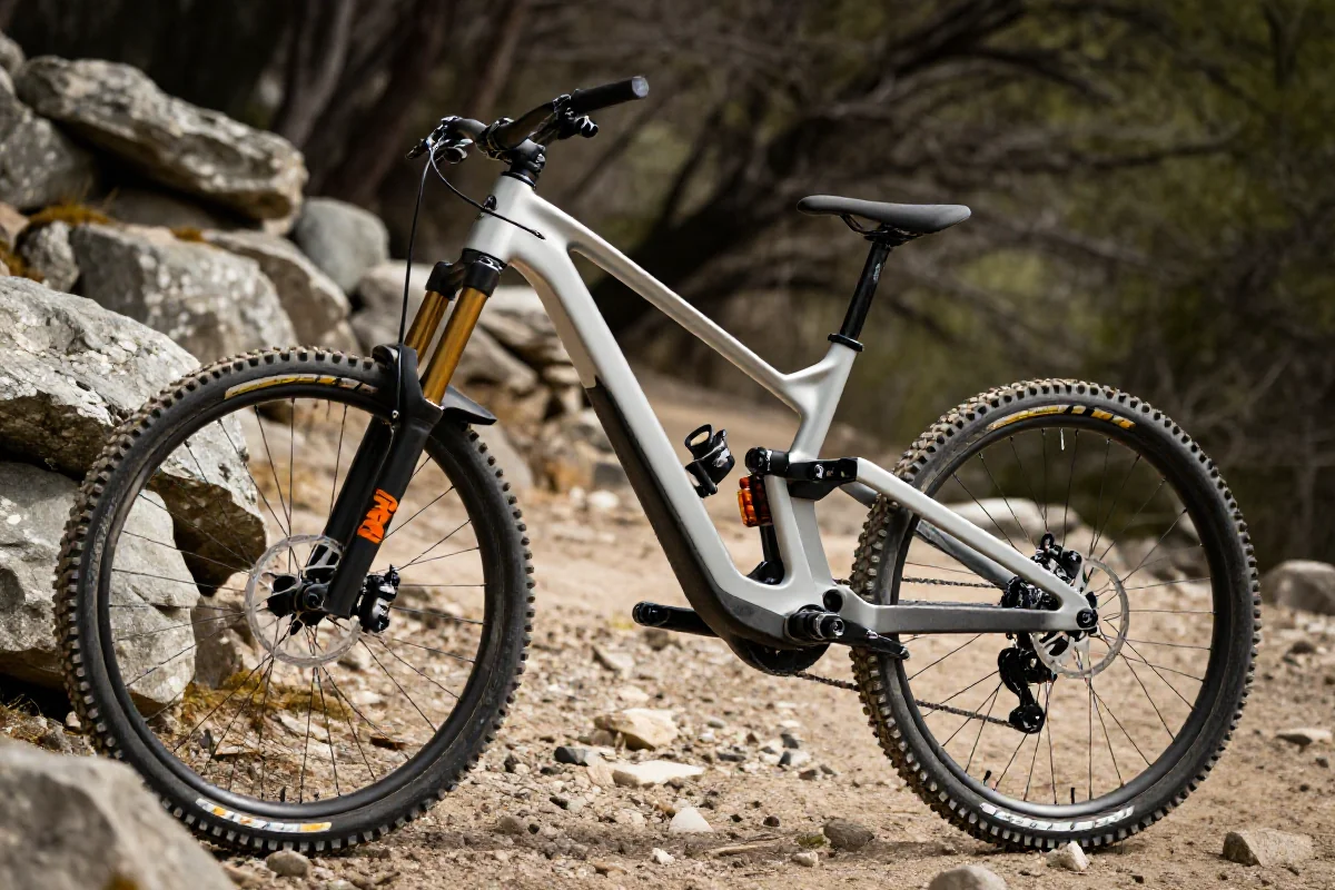 Nowoczesny elektryczny rower górski enduro na trudnym terenie