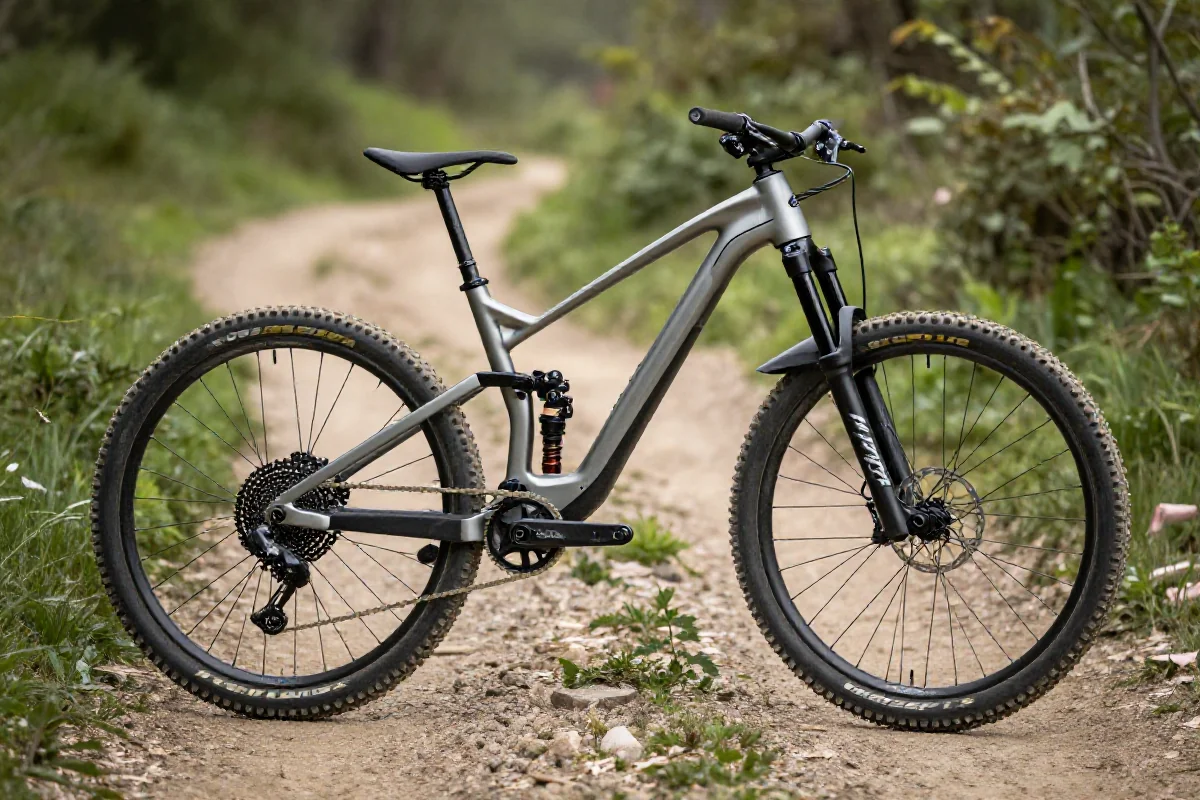 Elektryczny rower górski hardtail na szlaku w lesie