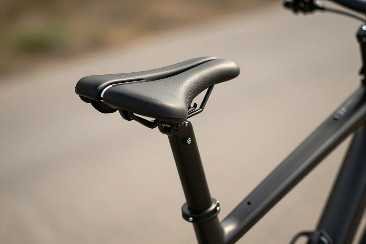 Ergonomiczne siodełko i chwyty kierownicy na rowerze elektrycznym.