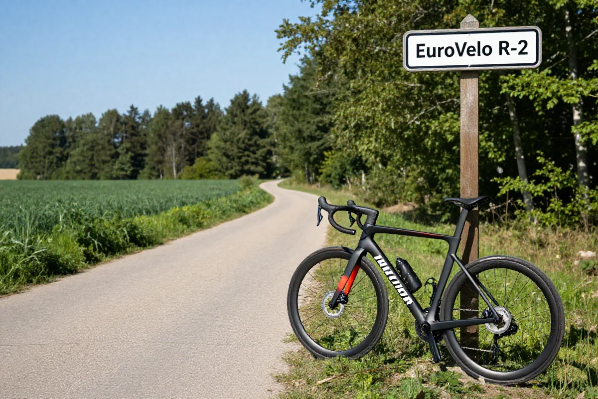 Malowniczy widok na trasę EuroVelo R-2 w Polsce z rowerem.