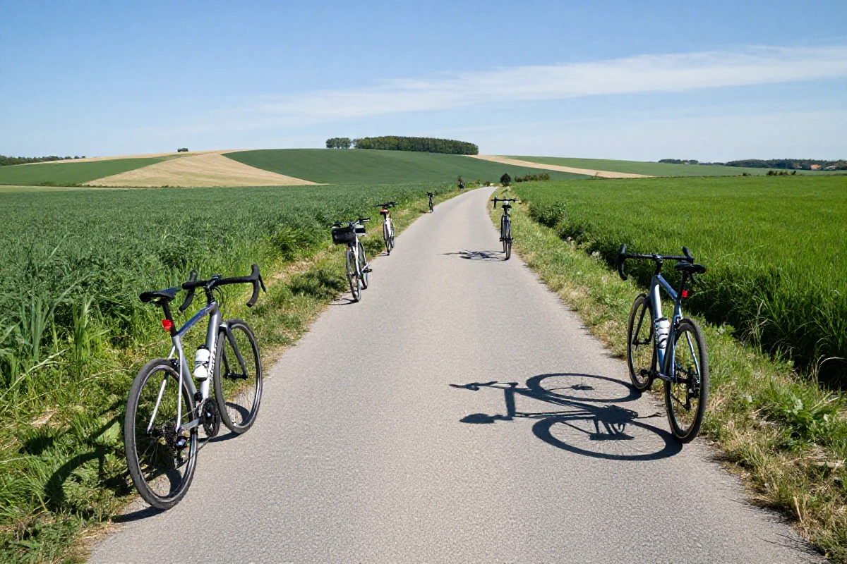 Sceniczna trasa rowerowa EuroVelo R-11 w Polsce z rowerami w tle.