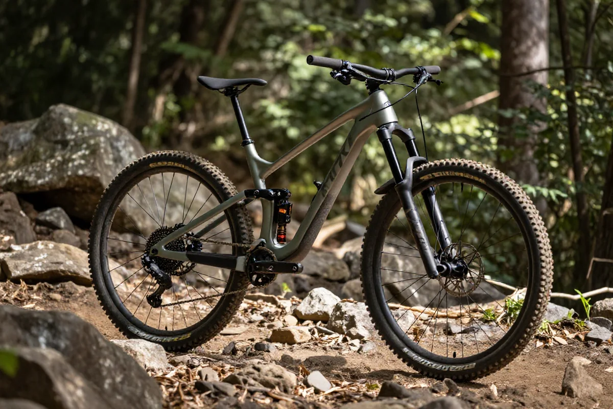 Rower górski XC z wyraźną geometrią, idealny do jazdy terenowej