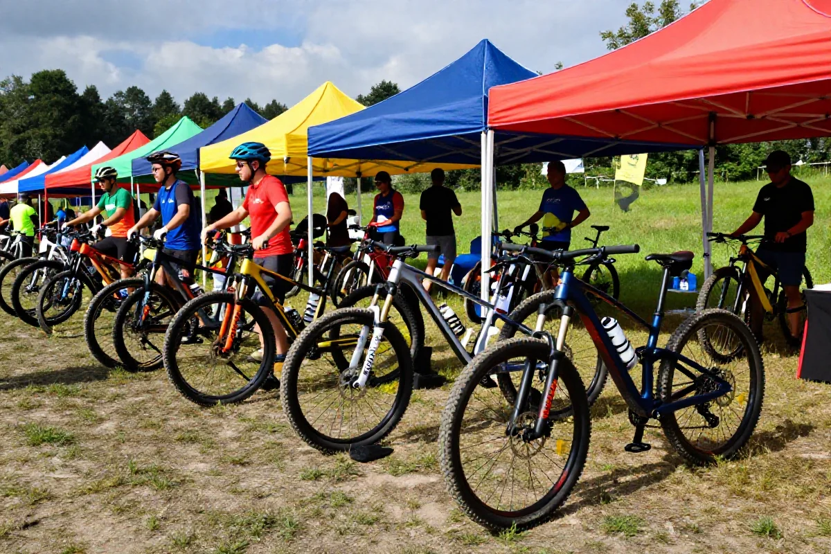 Festiwal MTB w Polsce z różnorodnymi rowerami górskimi i interakcjami uczestników.