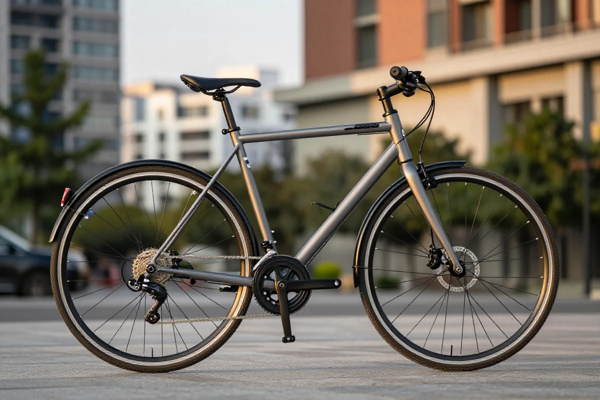 Nowoczesny rower miejski w mieście, symbolizujący zdrowy styl życia.