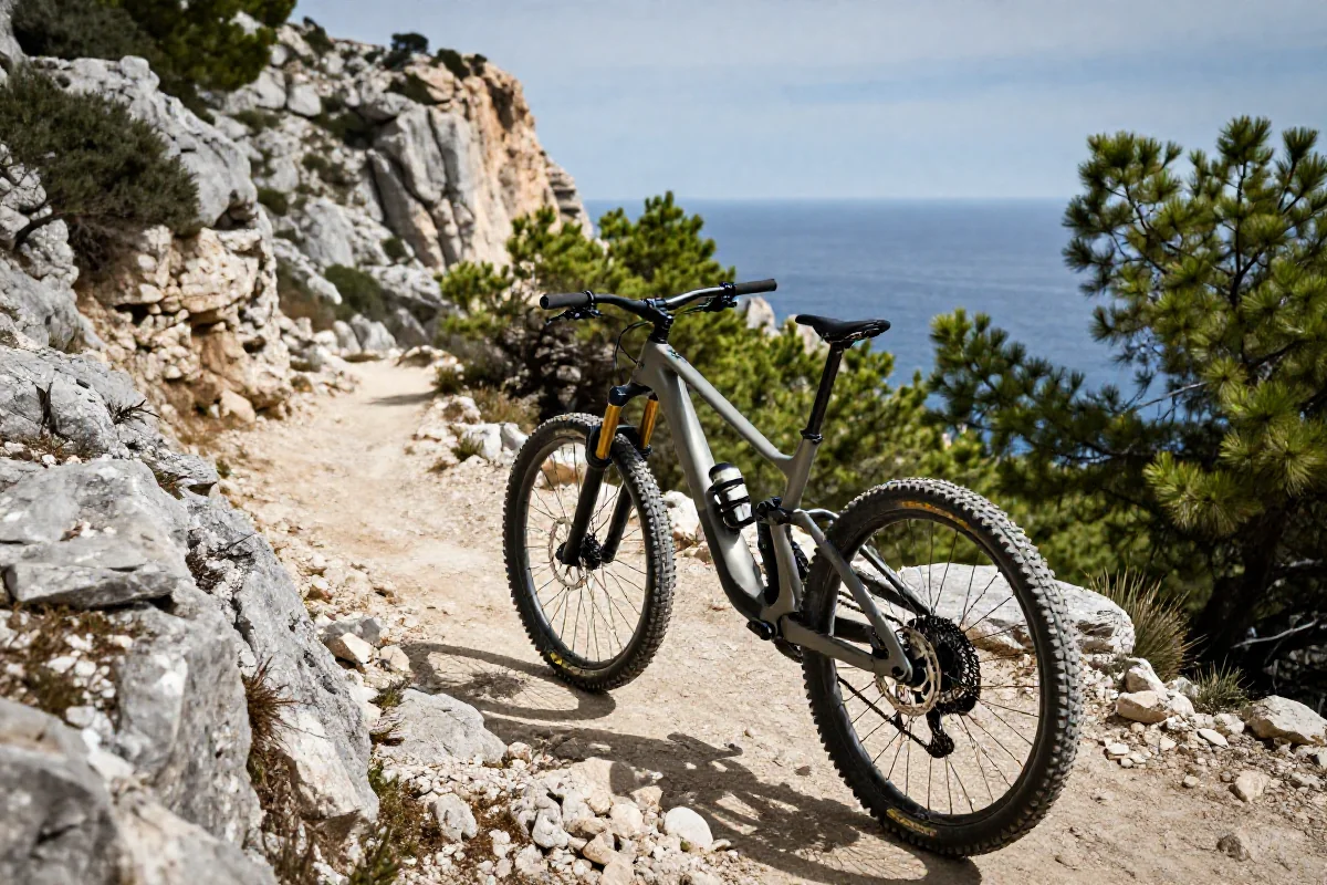 Rower enduro na szlaku w Finale Ligure, idealne miejsce na MTB.