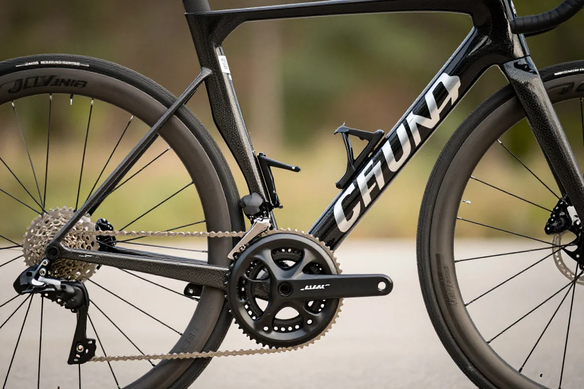 Szosowy rower z karbonową ramą i zaawansowanymi komponentami