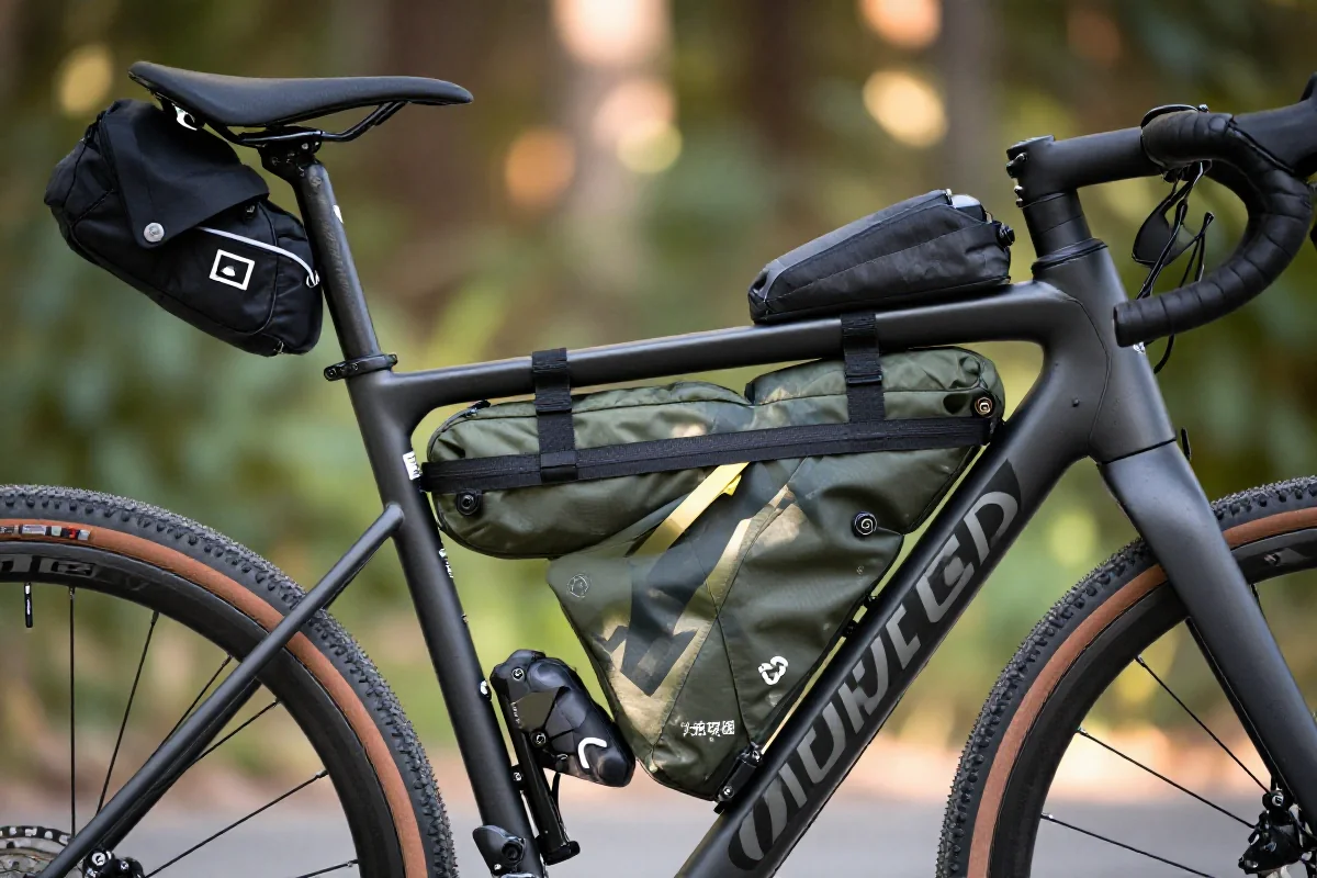 Torba ramowa na rower gravelowy, pokazująca pojemność i funkcjonalność.