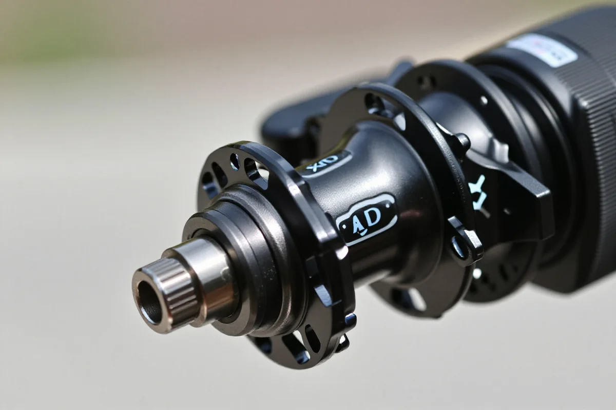 Zdjęcie z bliska przedstawiające standardy piast wolnobiegu rowerów górskich.