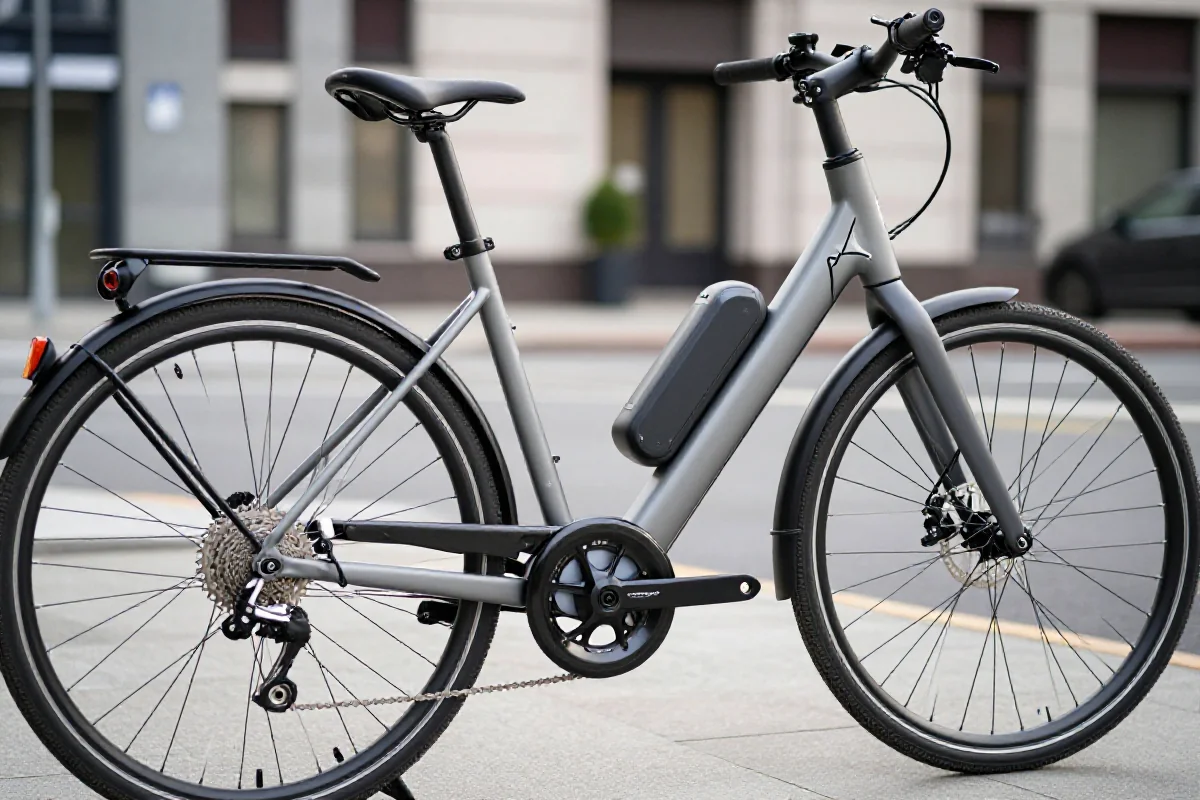 Nowoczesny rower elektryczny w miejskim otoczeniu, idealny do transportu.