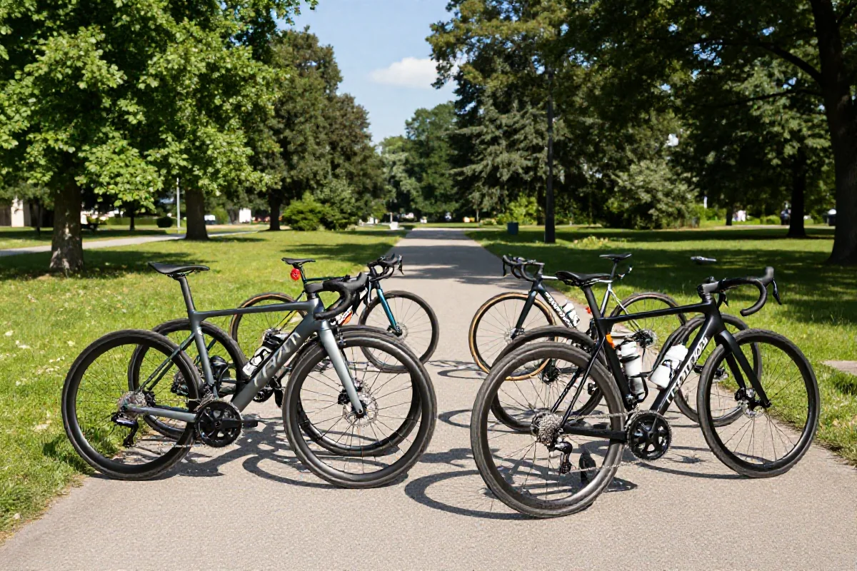 Grupa rowerów szosowych na trasie rowerowej w Krakowie