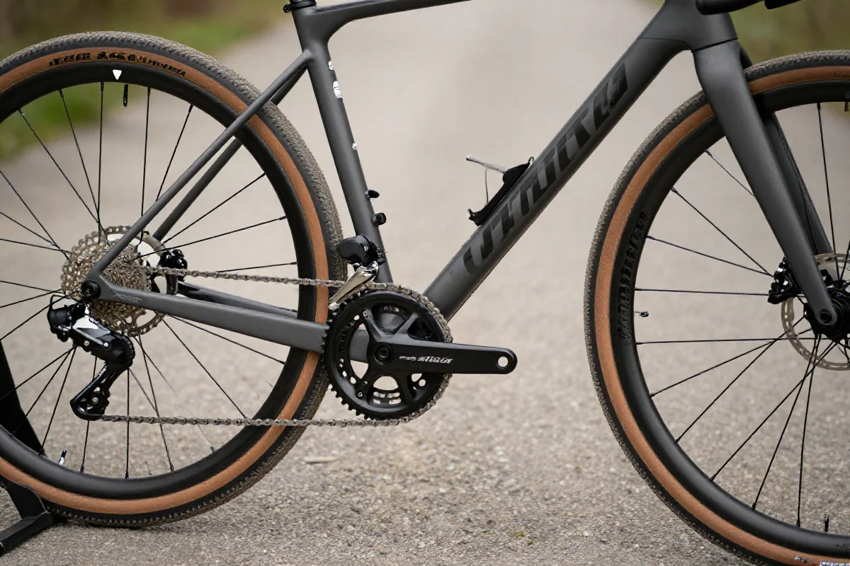 Rama roweru CX z bliska, podkreślająca geometrię i wysokość suportu.