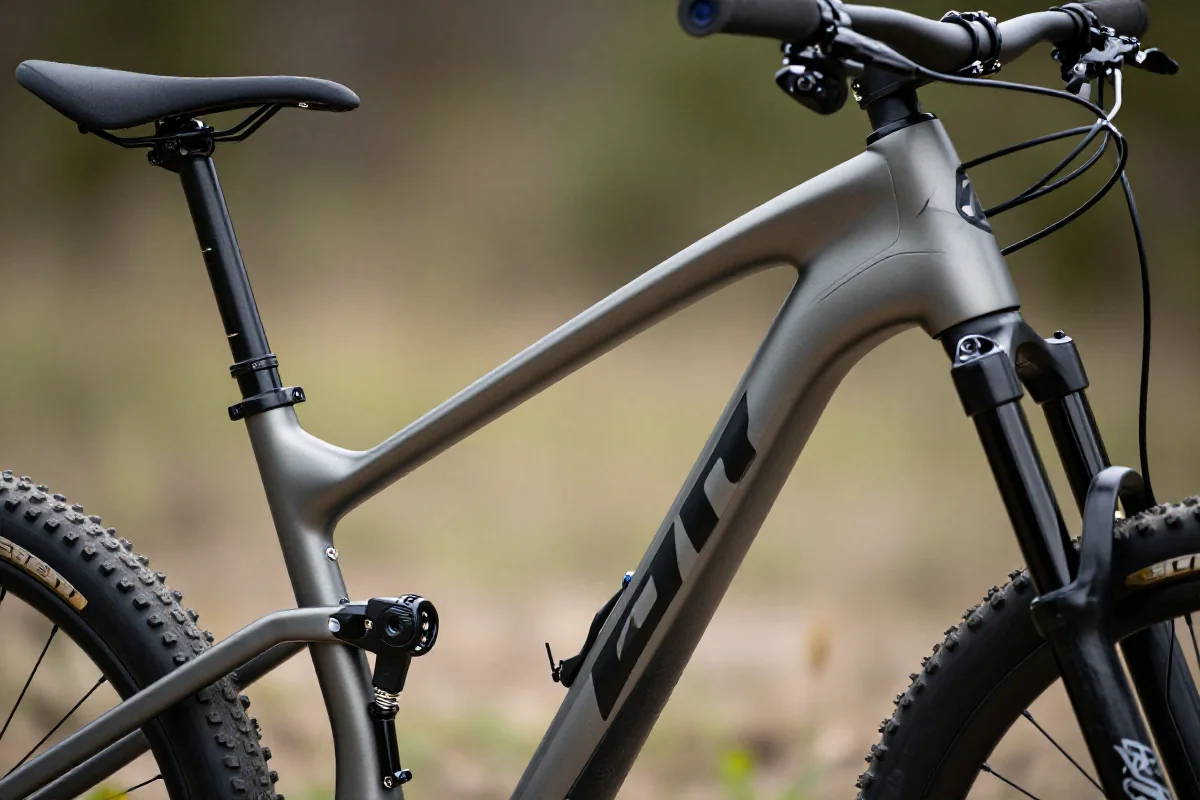 Szczegóły geometrii roweru górskiego, ustawienia siodła i kierownicy.