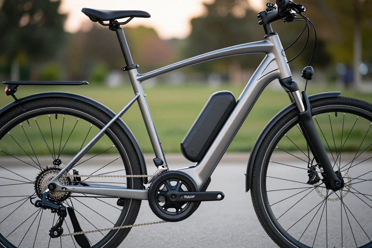 Nowoczesna rama roweru elektrycznego z geometrią i rozmieszczeniem komponentów