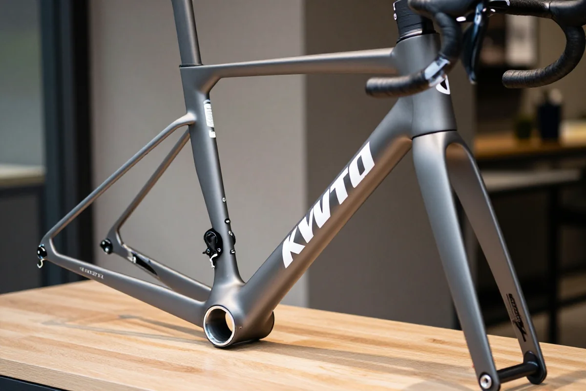 Szczegóły geometrii ramy roweru szosowego, wymiary stack i reach.