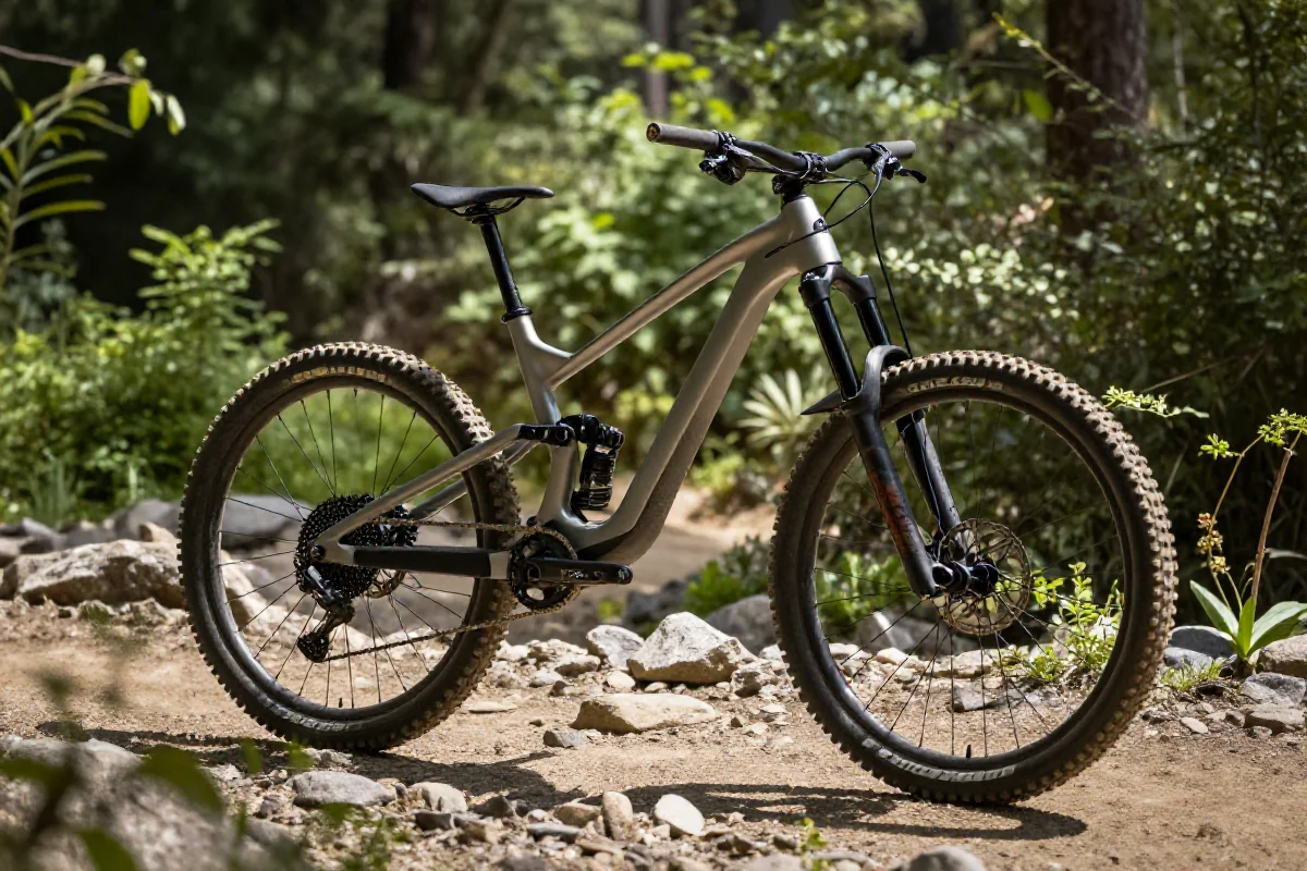 Rama roweru enduro z płaskim kątem głowy i długim rozstawem osi