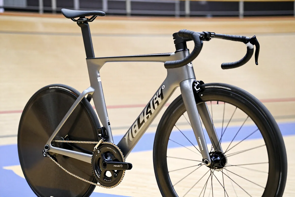 Geometria roweru sprinterskiego na torze, szczegóły ramy i widelca.