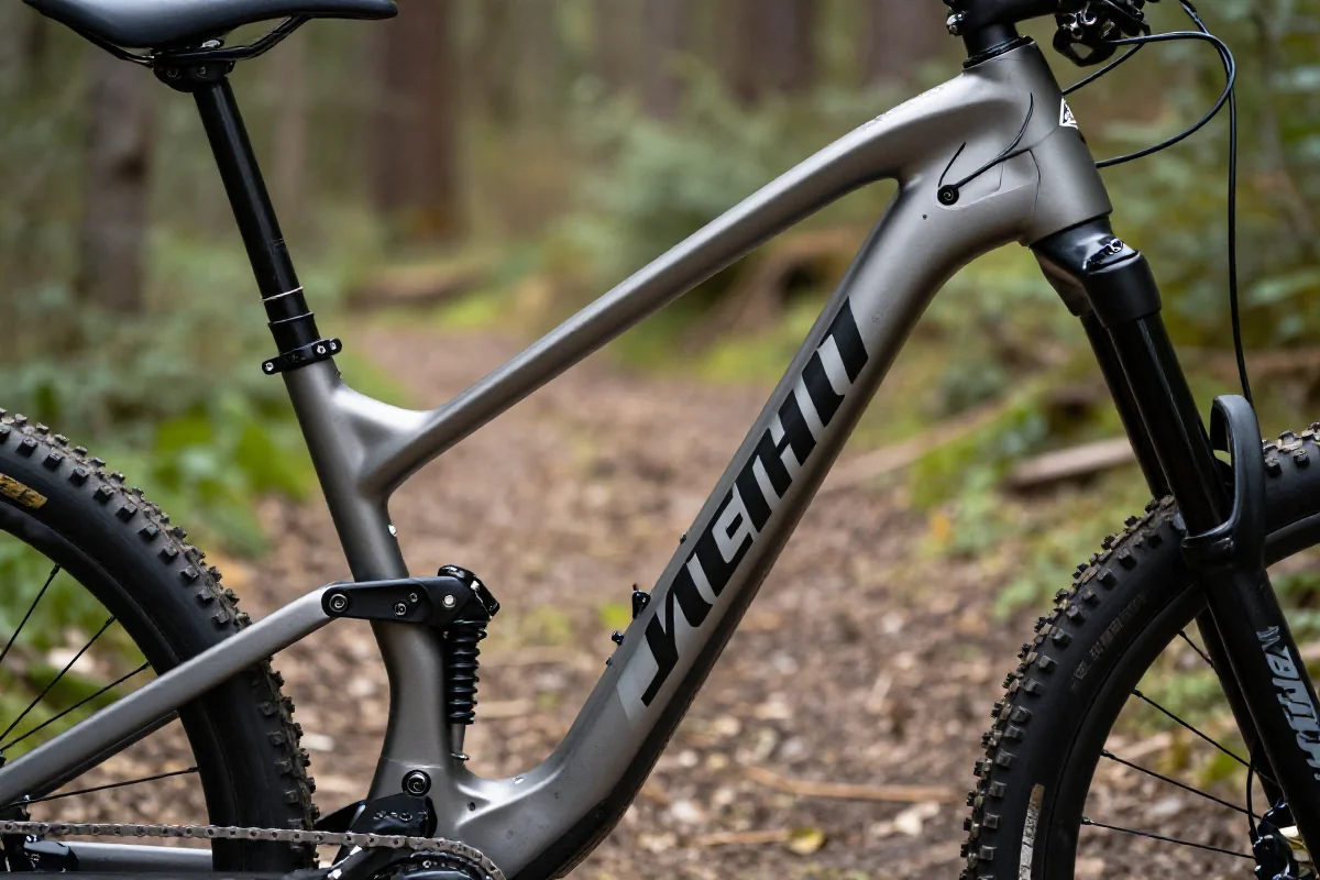 Szczegółowy widok ramy roweru górskiego z geometrią XC i Trail.