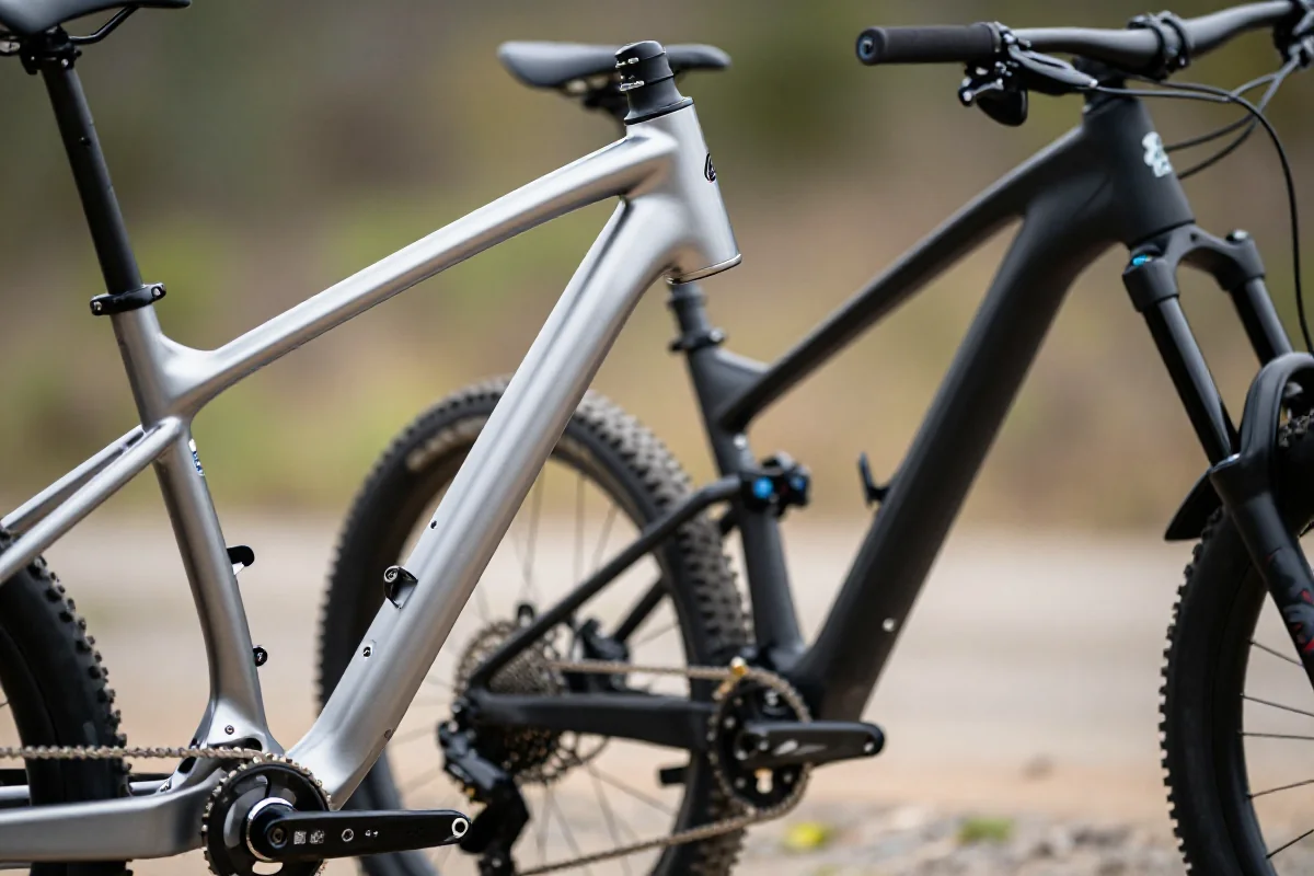 Porównanie ram rowerów górskich w różnych rozmiarach i geometriach.