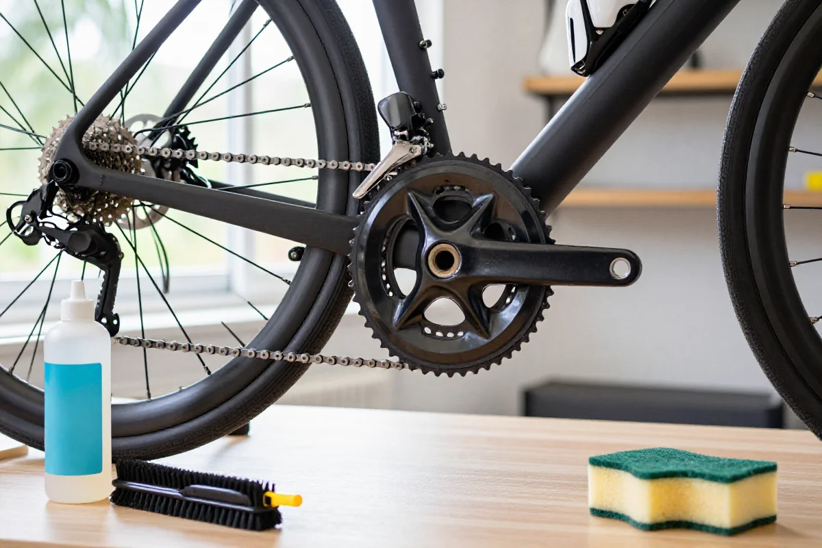 Czyszczenie układu napędowego roweru miejskiego w warsztacie