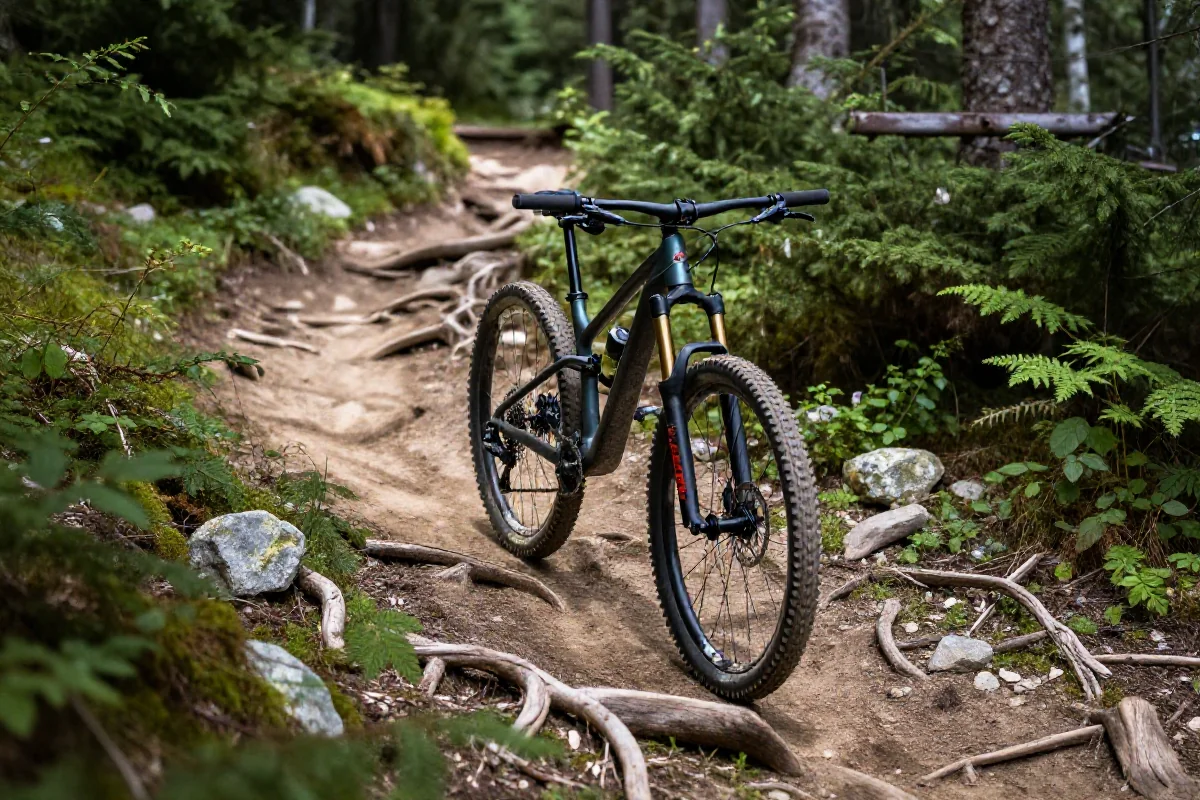 Rower górski na singletracku w Górach Izerskich, otoczony przyrodą