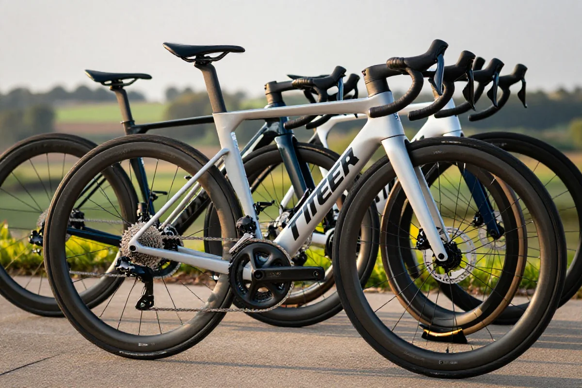 Rowerzy z wysokiej półki w scenerii gran fondo, z widocznymi detalami komponentów.