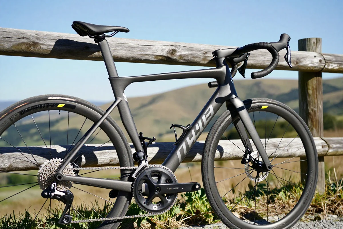 Wysokiej jakości rower szosowy przy drewnianym ogrodzeniu w malowniczej scenerii