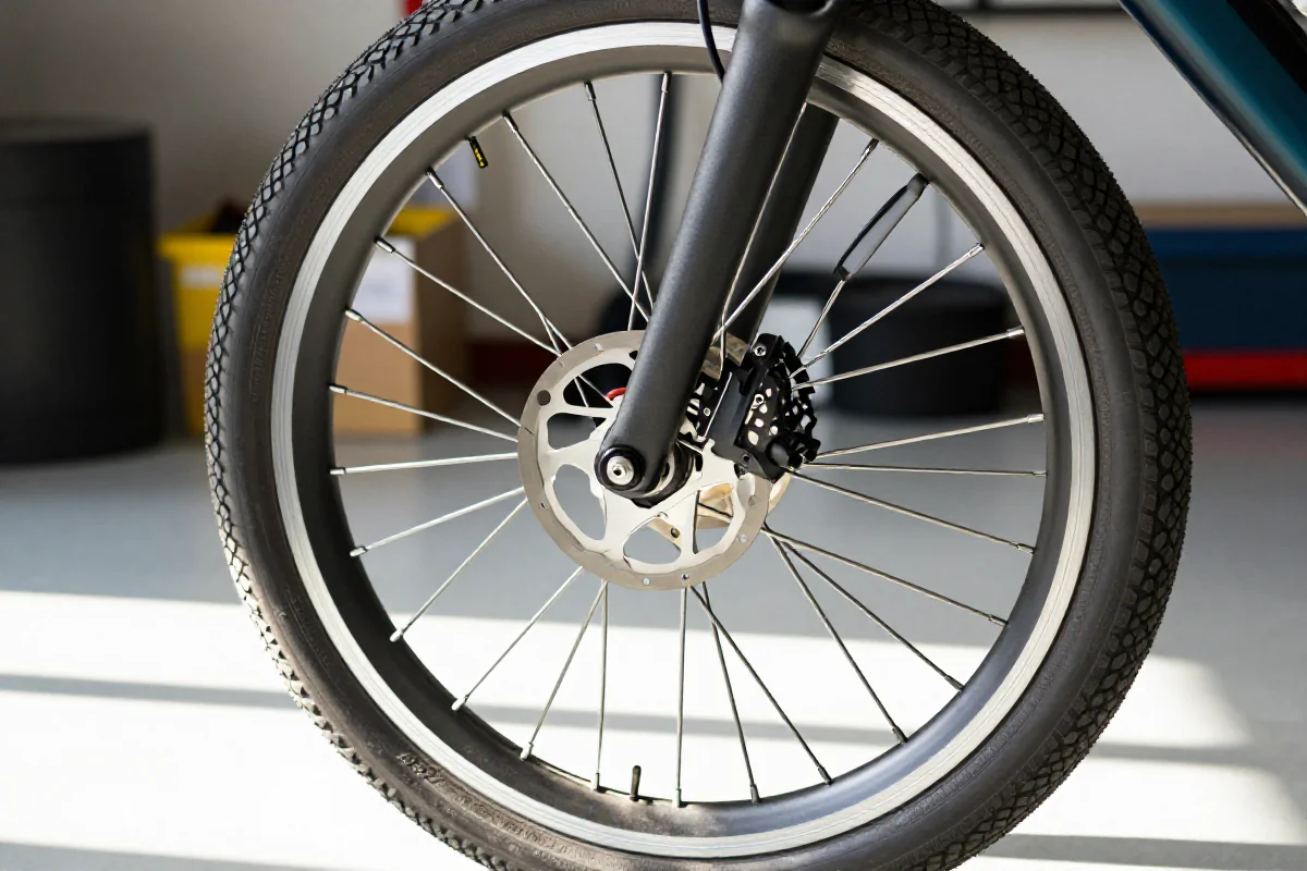 Szczegółowe ujęcie koła rowerowego z 28-calową oponą do serwisu roweru.